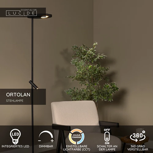 Lucide ORTOLAN - Stehlampe - LED Dim. - CCT - 2700K/4000K - Schwarz | Essential - USP